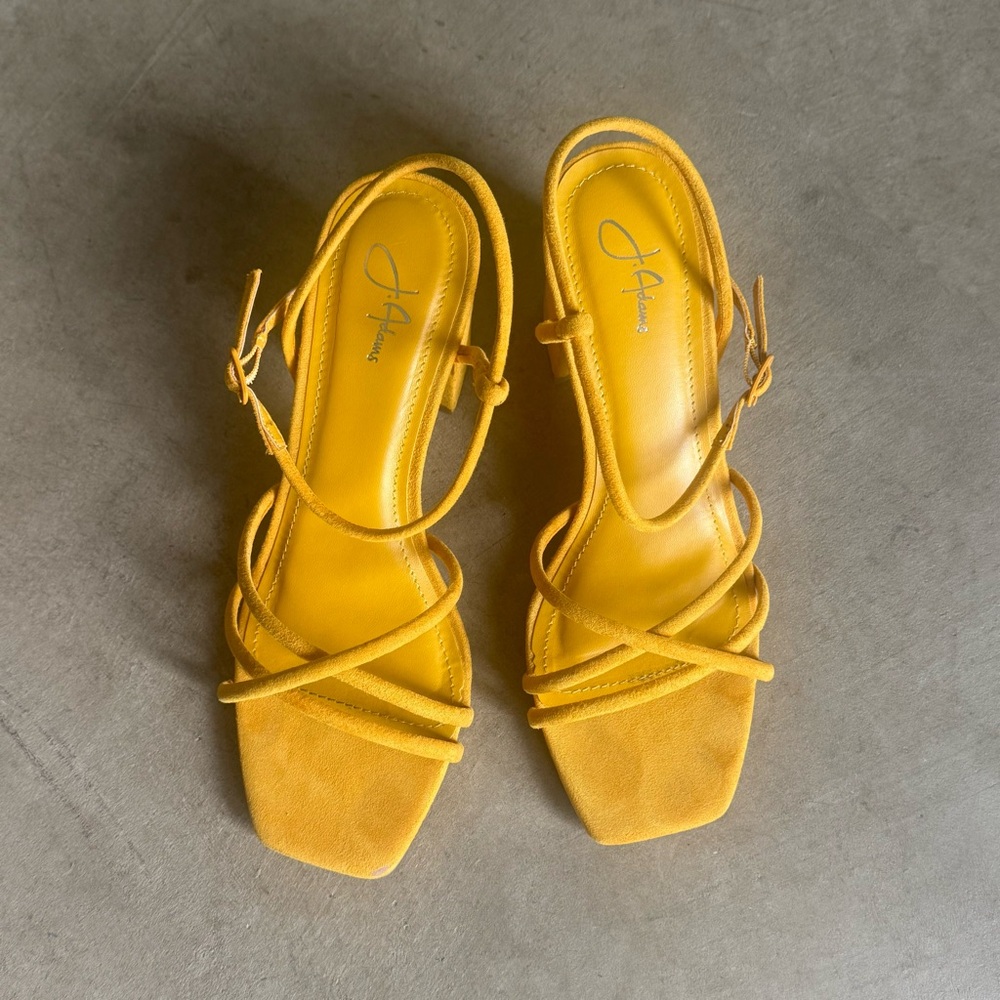 Camilla Yellow Suede Strappy Sandals with 3” Block High Heels (7)